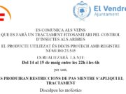 Avís sobre el tractament fitosanitari per combatre insectes a l’arbrat